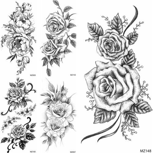 Beautiful Rose Temporary Tattoos Sticker For Women Girl Body Art Arm Chest Tatoos For Party Show Realistic Fake Waterproof Tatoo
