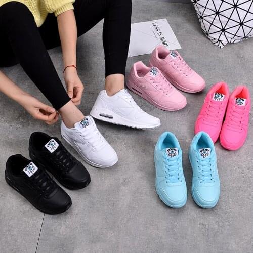 Women Trainers Running Shoes PU Leather White Fashion Blue Black Pink Sneakers Ladies Outdoor Sport Shoe Breathable Air Cushion