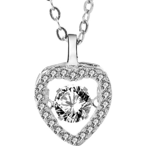 UFOORO S925 Sterling Silver New heart-shaped Pendant micro-inlaid Beating Heart Necklace Female Sex Ornaments
