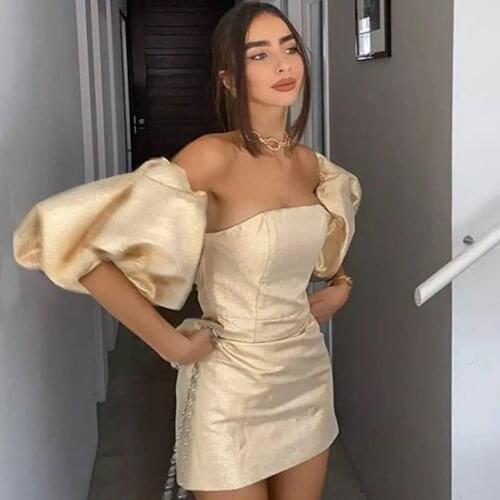 Sexyboutique Fashion New Arrivals Golden Lantern Sleeve Bodycon Dress Women Sexy Bodycon Night Club Party Dresses Dropship