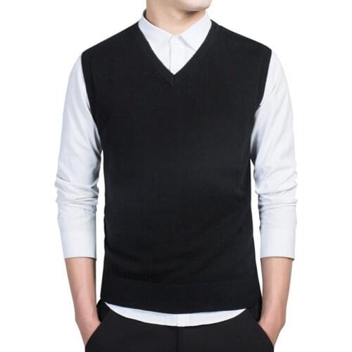 Mens Sweaters Autumn Winter Solid Color Sleeveless V Neck Knitted Sweater Business Vest Male New Slim Cotton Casual Vests Tops