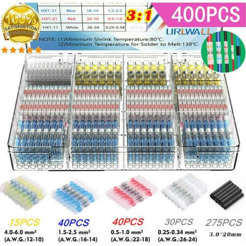 400pcs waterproof welding seal heat shrinkable wire butt terminal connector kit set