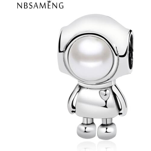 NBSAMRNG 100% 925 Sterling Silver Bead Charm Cosmo Tommy Astronaut Clear CZ Beads Fit Original Women Bracelet Jewelry