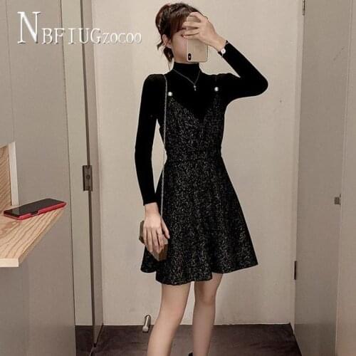 2020 Spring Autumn New Korean Bottoming Shirt And Spaghetti Strap Dress Women Sets
