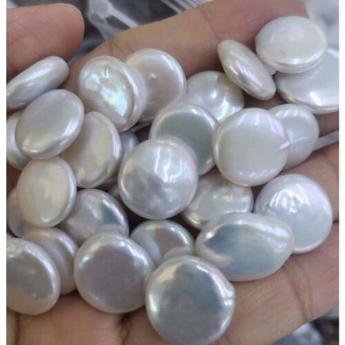 Wholesale 50 pcs coin pearls 14-15mm white fresh water pearl loose stone #502