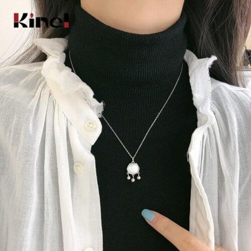 Kinel Ethnic Real 100% Silver 925 Jewelry Ping An Ruyi Lock Pendant Necklaces for Women Mothers Day Party Accessories Gifts