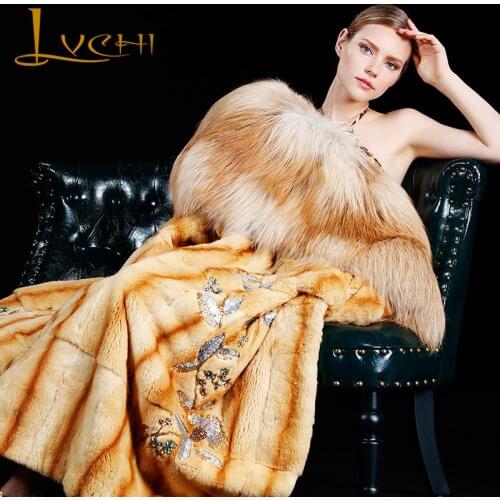LVCHI 2019 Natural fur winter Long coat luxurious import Limited customization real mink Wild fox Collar Platinum grade fur coat