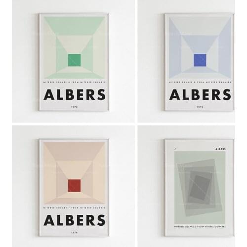 Josef Albers poster, exhibition of printable art, mid-century modern, retro prints, old-fashioned wall art