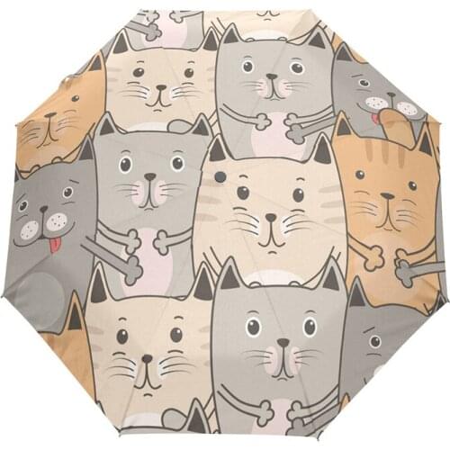 Fully-automatic Cats Sun Umbrella Women Black Coating Sunscreen Brand 3 Folding Umbrellas Children Guarda Chuva Fashion Paraguas