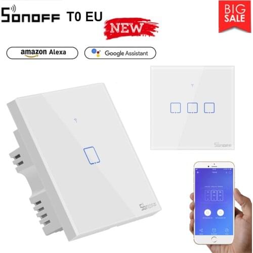 SONOFF T0 EU Smart Switch Panel Standard 1/2/3 Gang Remote Control By EWeLink for Lamp Touch Updated Version Home Improvement