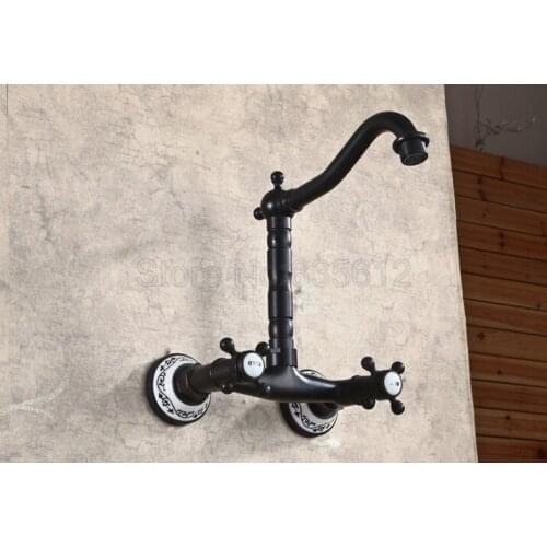 Modern Black Oil Rubbed Brass Kitchen Sink Faucet Dual Cross Handles Mixer tap tnf328Wnf328