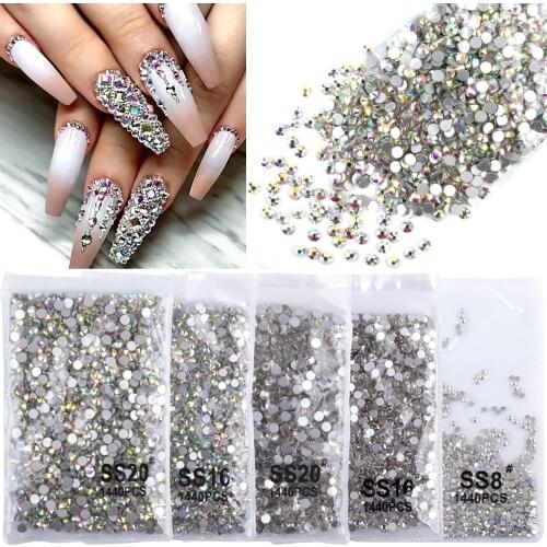 SS3-SS20 1440pcs Crystals Nail Art Clear AB 3D Non HotFix FlatBack Nail Art Rhinestones Decorations Shoes Dancing Decoration