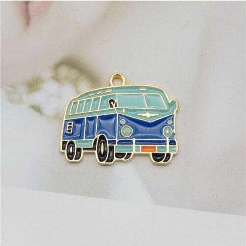 Julie Wang 3PCS Enamel Vintage Bus Charms Alloy Pendant Bracelet Earrings Jewelry Making Accessory