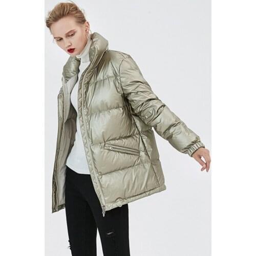 Winter 2019 new style down jacket fashion metal bright surface short style women jacket sports thickening warm coats