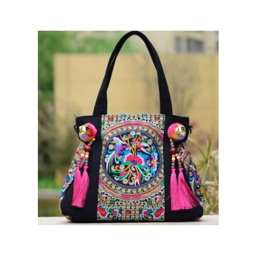 Fashion embroidery Multi-use Women Casual Totes!Hot National Floral Embroidered Shoulder&Handbags Lady Bohemian Tassel Carrier