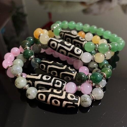 Retro Healing Natural Tibetan Dzi Agates Bracelets Buddha Nine-eyed Quartz Opal Yellow Crystal Labradorite Stone Bracelets Women