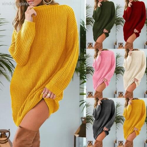 Women Sweater Solid Knitted Casual Loose Long Top Female Fall Winter Soft Warm Wool Thick Cashmere Sweater Women