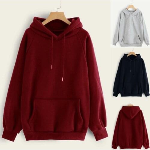 Solid Color Casual Sweatshirts For Women Plus Size Hooded With Pocket Long Sleeve Harajuku Pullover Tops Streetwear 2021 New