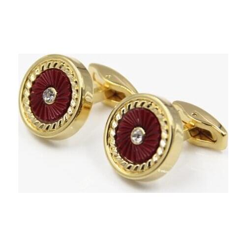 10pairs/lot Quality Golden Crystal Cuff Links Copper Round Plating Cufflinks Vintage Business Style Cufflink Mens Jewelry