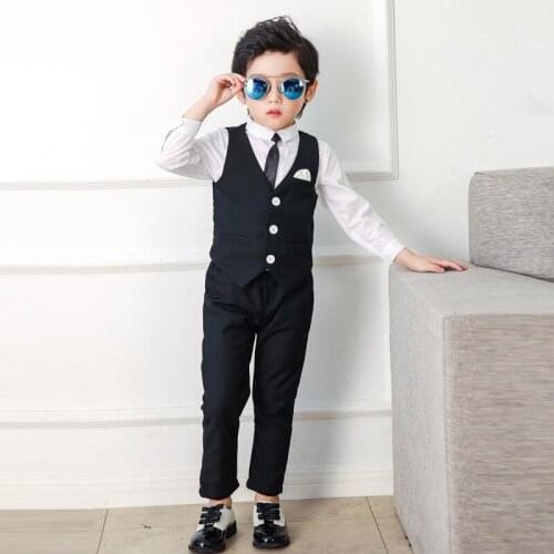 Fashion Boys Formal Tuxedo Dress Suits Vest Pants 2pcs Set Kids Set For Boys Formal Classic Costume Wedding Birthday Party Gift