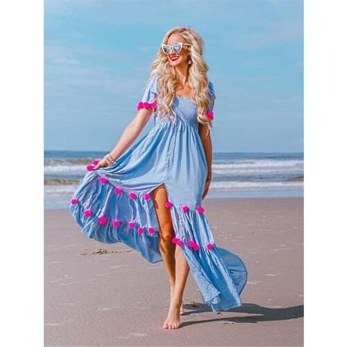 2020 Hot Sale Vestido Longo Dress Women Womens Summer Dress Plus Size Front Split Ball Decorative Camisole Vacation Boho Long