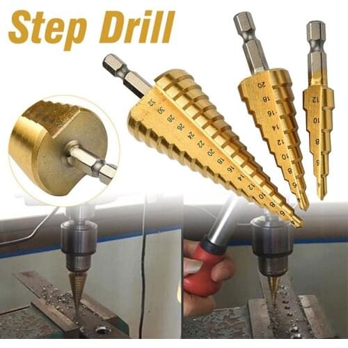3Pcs/set 3-12mm 4-12mm 4-20mm HSS Straight Groove Step Drill Bit Titanium Coated Wood Metal Hole Cutter Core Drilling Tools Set