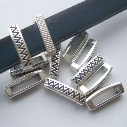 30 Pcs Antique Silver Color 10x2mm Wavy Slider Spacers Beads for 10mm Flat Leather Bracelets & Bangles Jewelry Findings