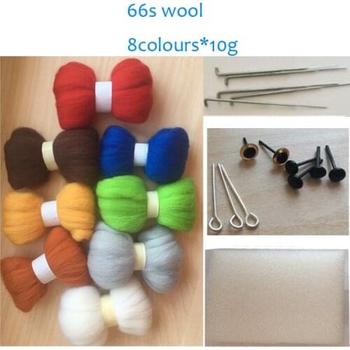 66S felt 100% wool needle felting wool fiber kit 10g/8pcs/lot