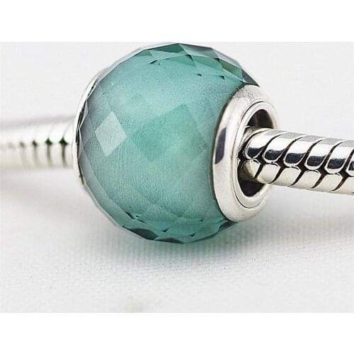 925 Sterling Silver Bead Petite Facets Green Crystal Charm Fit Original Pandora Bracelet Women Gift DIY Jewelry Wholesale