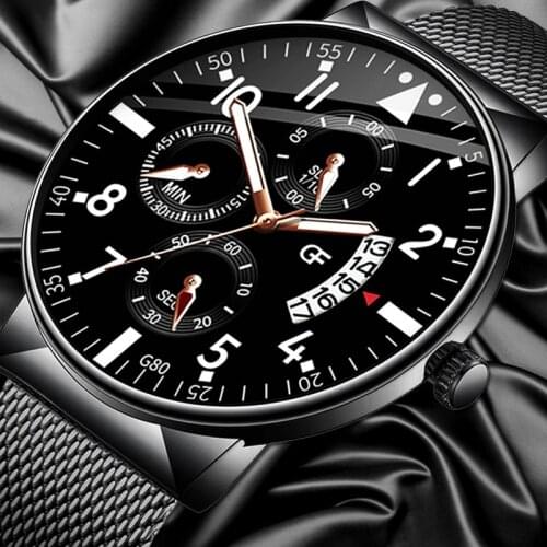 Relogio Masculino Mens Fashion Casual Calendar Watches Stainless Steel Mesh Band Watch Men Business Luminous Quartz Wrist Watch