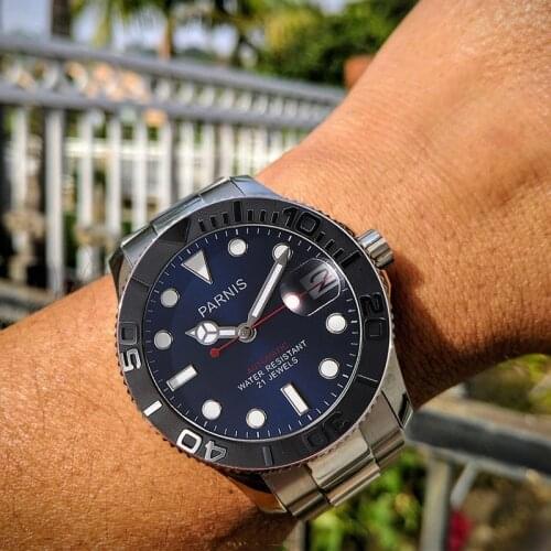 PARNIS 40mm Mechanical Automatic Mens Watch Miyota 8215 Calendar Stainless Steel Band Men Watches relojes para automaticos 2019