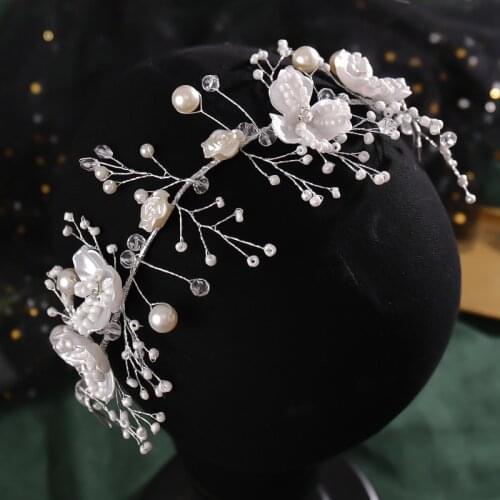 Flower Hairband Jewelry Korean Handmade Pearl Hair Band Headdress White Wedding Dress Accessories