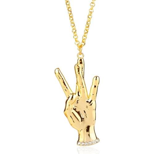 Dongsheng 2018 Fashion Women Jewelry Good Lucky Victory Hand Gold Color Necklace Hip Hop Gesture Jewelry Pendant Mens Cool Gifts