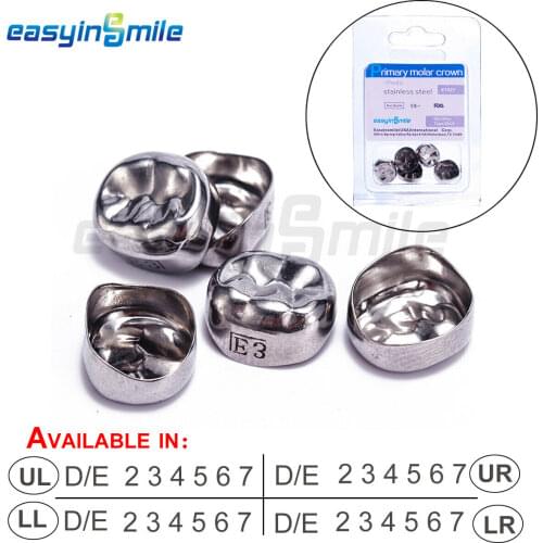 EASYINSMILE 5Pcs/Box Dental Kids Crown Stainless Steel Primary Temporary Molar Pediatric Full Size Available