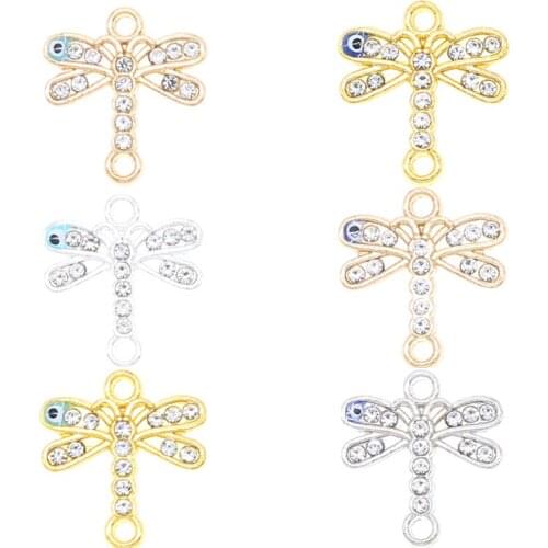 6pcs high quality inlaid rhinestone evil eye dragonfly string ornament connector suitable for jewelry making bracelet accessorie