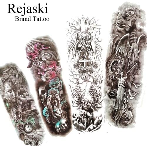 Angel Wings Full Arm Temporary Tattoo Sleeve For Men Women Large Big Legs Waterproof Fake Temp Washable Black Tattoo Stickers