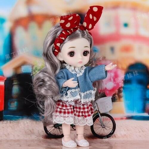 1pc 16cm BJD Doll Girl Princess Vinyl Doll Dress-up Doll with Cute Red Bow Hair Tie