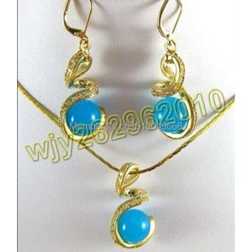 Hot sale FREE SHIPPING>>>>Beautiful blue STONE beads GP Pendant Earring Set