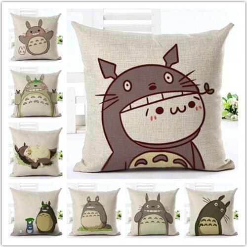 Linen Cotton Fabric Cartoon Animal Totoro Pillow Cover car Sofa Decorative Cushion Cover Funda Cojin Housse De Coussin