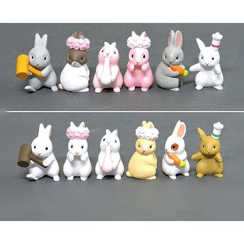 12Pcs/Set Micro Rabbit Miniatures Mini Animal Crafts Pvc Model Hare Figurine Ornament For Home Garden Decoration Child Gifts