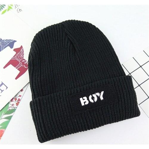 Fashion 2018 classical style hot selling letter BOY embroidery beanie hat cute aduit winter knitted hats FOR Couples