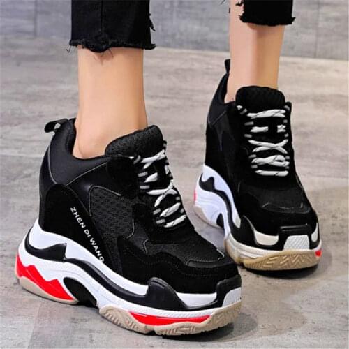 Fashion Sneakers Womens Cow Leather Platform Wedge High Heel Ankle Boots Breathable Creepers Punk Party Shoes