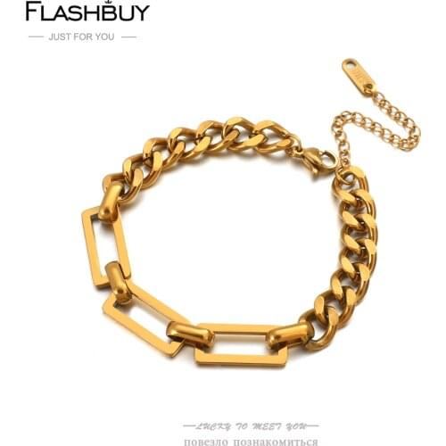 Flashbuy Trendy Titanium steel Thick Chain Bracelet Women Male Rectangle Bracelets Adjustable Minimalist Jewelry 2021