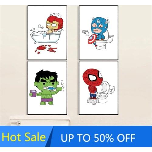 Marvel Canvas Painting The Avengers Superhero Bathroom Shower Wall Art Nordic Posters And Prints Pictures For Living Room Decor