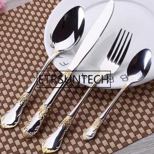 30sets Gold Plated Stainless Steel Tableware Cutlery Set Dinner Knives Forks Dinnerware Tableware Novelty Silverware