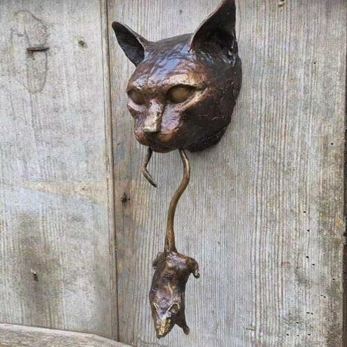 New Hot Cat and Mouse Doorknob Decorative Wall Hanging Resin Ornament Animal Door Knocker Statue for Home Medieval Style