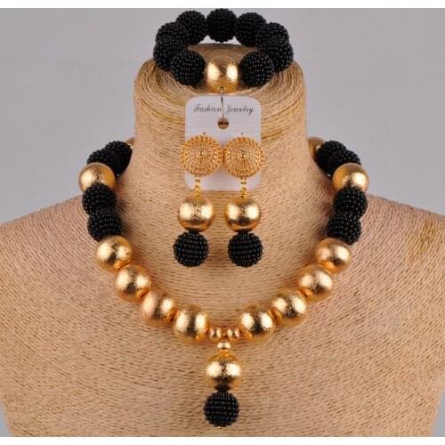 New Black Necklace Imitation Pearl Jewelry Set Ladies African Beads Nigerian Jewelry Wedding Accessories XX-26