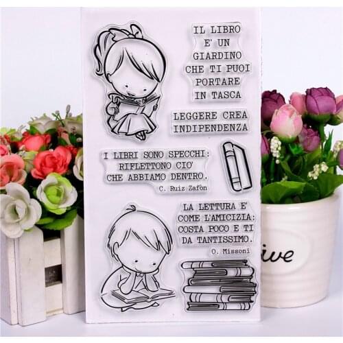 New Boy and girl reading books Stamp Scrapbooking New Alphabet Stamp Embossing Craft Silicone Transparent Stampstampons