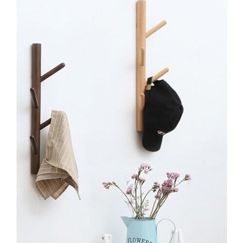 New Nordic Simple Beech Tree Wall Hanging Solid Wood Coat Hook Storage Rack Wall Hanging Wooden Hanger