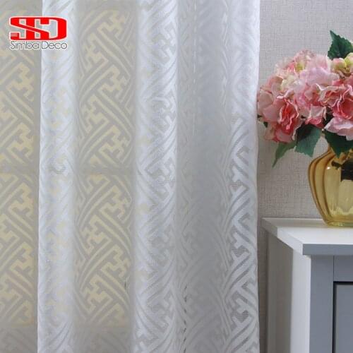 Solid White Tulle Curtains For The Living Room Modern Geometric Fabric Drapes Decorative Bedroom Window Treatments Singel Panel